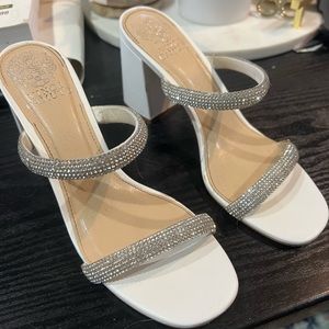 Vince Camuto Magaly Two Embellished Strap Square Toe Mules 6.5